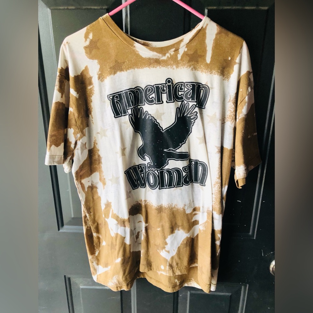 American Woman Graphic Tee - Brown and White